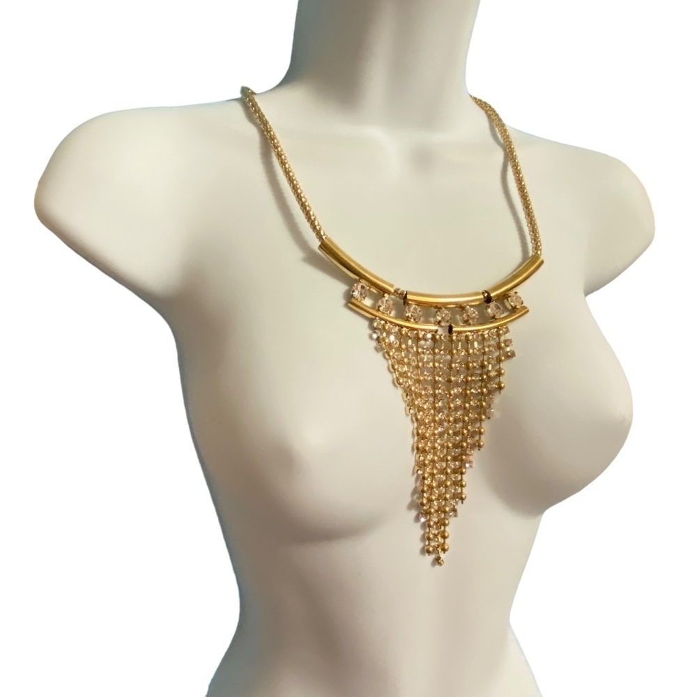 Gold Tone Sparkly Rhinestone Statement Necklace and Earrings Set - Picture 8 of 11